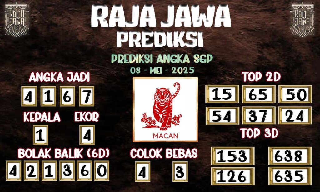 Prediksi Togel SGP 08 Mei 2025 Dari Raja Jawa